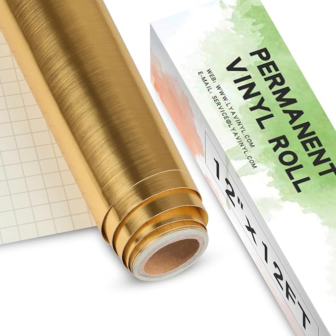 Brushed Gold Permanent Vinyl Roll 12" x 12FT - Lya Vinyl Metallic Outdoor Permanent Vinyl - Adhesive Vinyl Roll for Home Decor, Party Decoration, Mug, Window