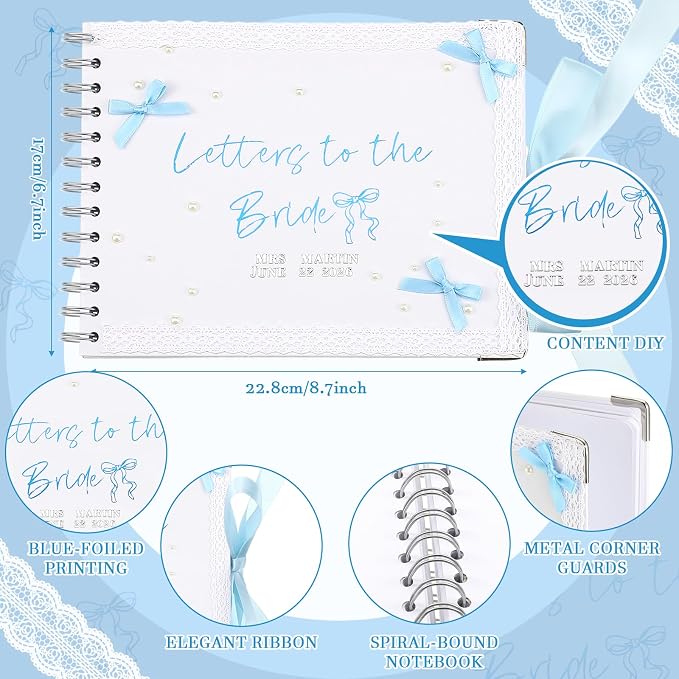 Humyoun Letters to Bride Scrapbook,8.5 X 7 Inch,Bow,Blue