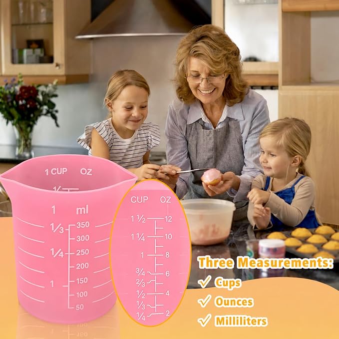 Palksky 4PCS Pink Measuring Cups with 1 Cup & 1.5 Cup & Jar Spatulas | Reusable Baking Supplies for DIY Chocolate Molds, Melting Chocolate