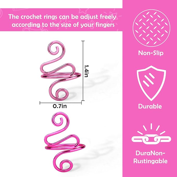 Vodolo Crochet Ring,2PCS Pink Adjustable Yarn Tension Ring for Crocheting Peacock Shape Knitting Loop Open Finger Ring for Mother Grandma Thanksgiving Presents Finger Yarn Guide Crochet Accessories