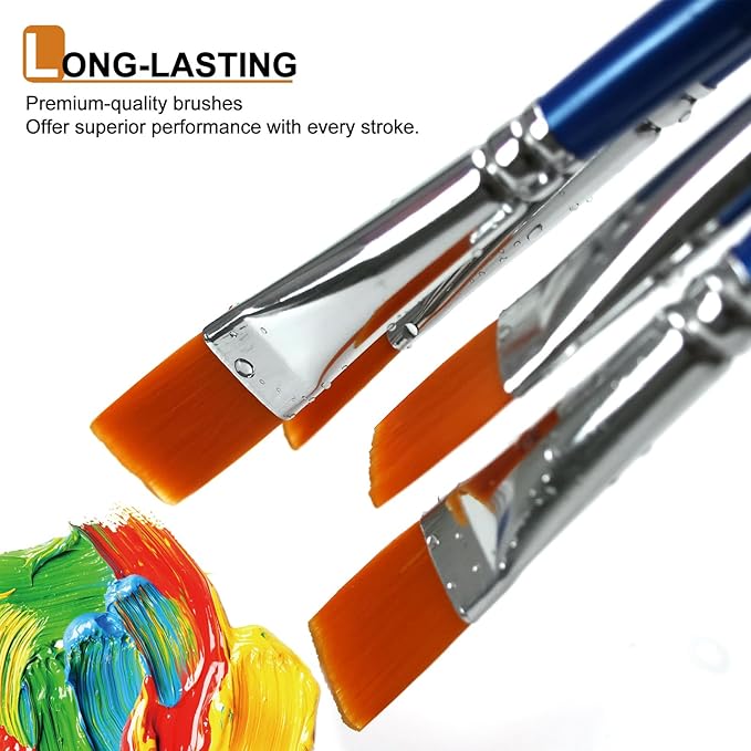 GACDR 1/2 Inch Flat Paint Brush Set, 40 Bulk Acrylic Paint Brushes