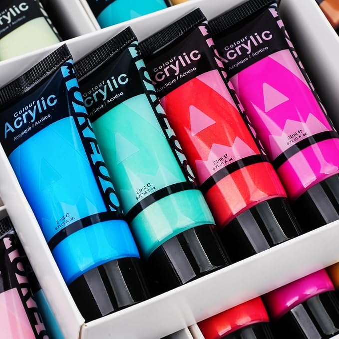 AUREUO Iridescent Acrylic Paint, 8 Colors x 0.71 Fl Oz / 21ml Pearlescent Acrylic Paint Set, Glitter Paint for Canvas, Rocks, Wood, Fabric, Ceramic - Art Paints for Painting