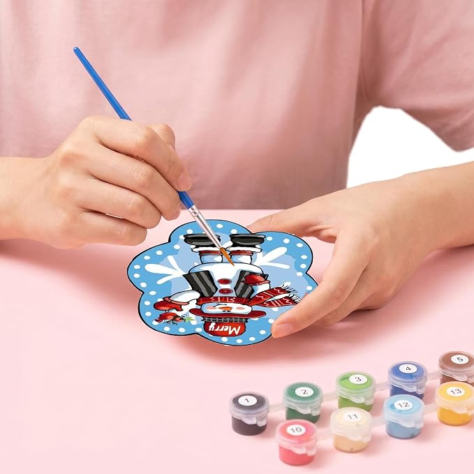 6 Pack Christmas Paint by Numbers Kits Coasters with Holder Cork Pads | Cute Mini Snowman Paint by Numbers Kits for Aldults, Special Shape Oil Painting Coaster for Small DIY Craft Holiday Gifts