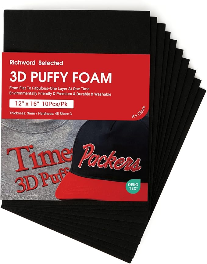 BAI Embroidery Foam, 3D Puff Foam, 6"x8" 10pcs Black