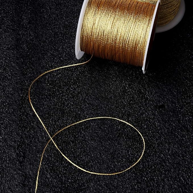 218 Yards/656 Feet Metallic Cord Gold Twine, 2 Spool Gold Thread String