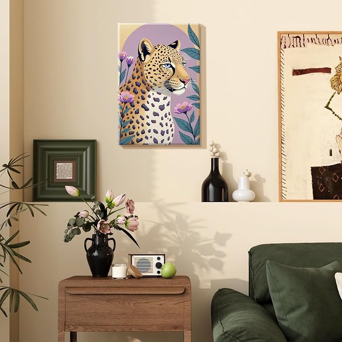 SparkGlow Leopard Paint by Numbers Kit for Adults with Frame, 8×12 Inch | Beginners Fridendly, HD Canvas, Include Easel, Vibrant Acrylic Colors, Number Painting for Gifts, Wall Decor, Relax and Fun