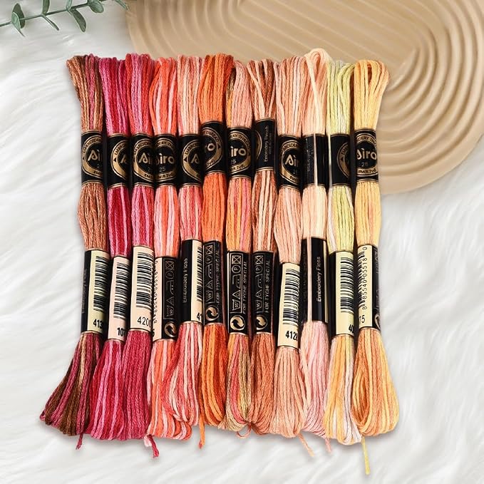 12 Skeins 105 Yards Cross Stitch Floss Colorful Embroidery Thread 6 Ply Variegated Friendship String Polyester Threads Bulk for Sewing Making Bracelets Clothes Stitching Decor Craft DIY