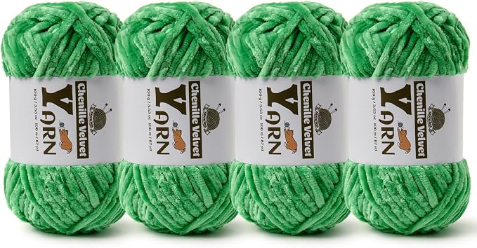 Chenille Crochet Christmas Green Yarn 4 Pack