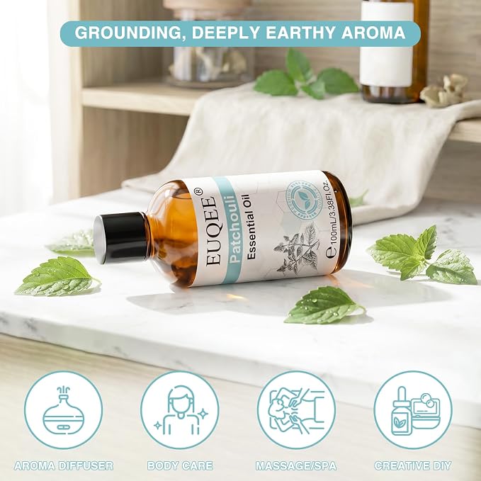 EUQEE 100ml Patchouli Essential Oil for Massage 3.38 Fl Oz