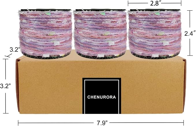 Artisanal Yarn Collection Multifiber Fancy Yarn with Silver Shimmering Threads & Iridescent Sequins for Knitting Crocheting Crafts DIY, Set of 3 Rolls (Lavender)