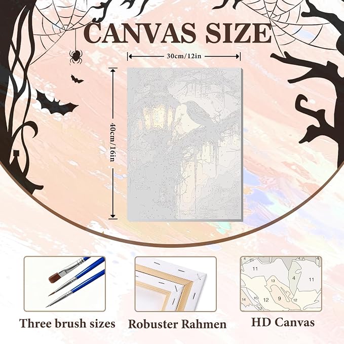 PHANTASYART Gothic Crow Framed Paint by Number with Wooden Easel 12x16inch | Gothic Adult Paint by Numbers, Horror Crow Canvas Paint by Numbers for Adults, DIY Acrylic Painting Kits for Adults