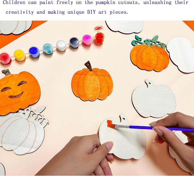 48PCS Unfinished Wood Pumpkin Cutouts with Sling Hole