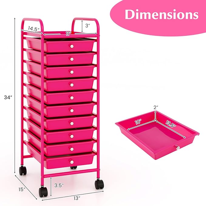 COSTWAY 10-Drawer Rolling Storage Cart, Utility Mobile Trolley