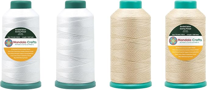 Mandala Crafts Size 69 210D T70 White Cream Bonded Nylon Thread, 6000 YDs