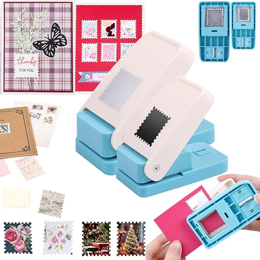 BAOFALI 2Pcs/Set Stamp Puncher 1.5x1.5inch &1x0.8inch Rectangular Postage Stamp Punch |Stamp Hole Puncher| Lever Action Paper Punches for Crafting Scrapbooking DIY Card Making Arts Crafts Supplies