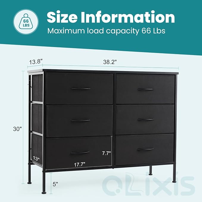 OLIXIS 6 Drawers Storage Organizers Units, Closet Organizers and Storage for Clothes, Fabric Storage Drawer TV Stand for Living Room, Chest of Dresser in 31.5" D x 11.8" W x 31.5" H, Black