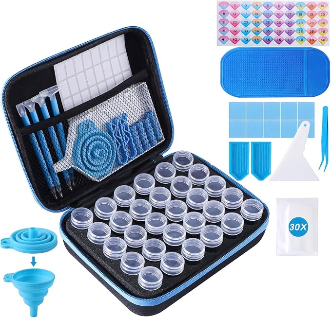 LYMUSUMI 30 Slots Diamond Art Storage Containers | for Adults Portable Bead Storage Boxes for Diamond Painting Accessories and Tools（Blue）