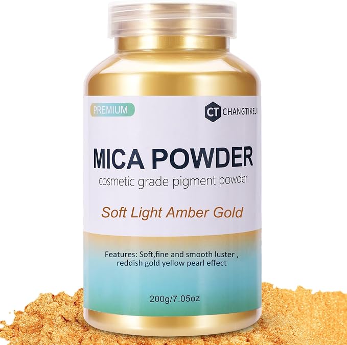 Mica Powder,7.05OZ（200g）,Soft Light Amber Gold Mica Powder Pigment for Epoxy Resin，Lip Gloss，Car Paint，Dye，Soap Making，Nail Polish,Epoxy Resin,Candle Making,Bath Bombs
