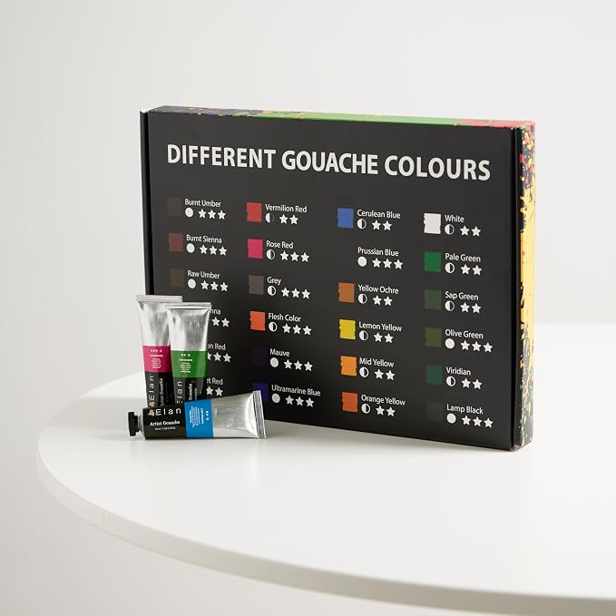 Elan Professional Gouache Paint Set, 24 Rich Colors Gouache Paint Tubes 1.7fl oz, Paints for Canvas & Crafts, Art Paints for Adults