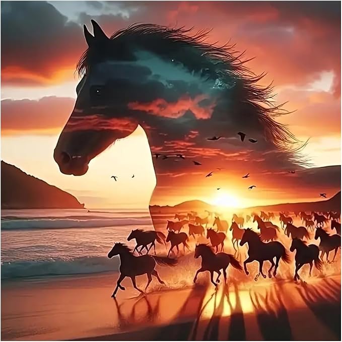 Horse Paint by Numbers Kit for Adults, 16x16 inch | DIY Painting Kits Crafts for Adults, Relieve Stress, Gift, Home Wall Decor