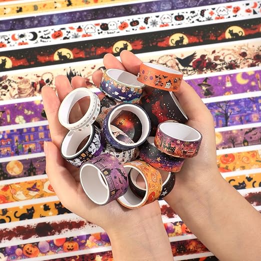 icceemee Halloween Washi Tape Set 36 Rolls, Vintage Pumpkin Ghost Bat Spider Witch Decorative Masking Tape, Holiday Craft Tape for Journaling Scrapbook Gift Wrapping Card Making DIY Crafts