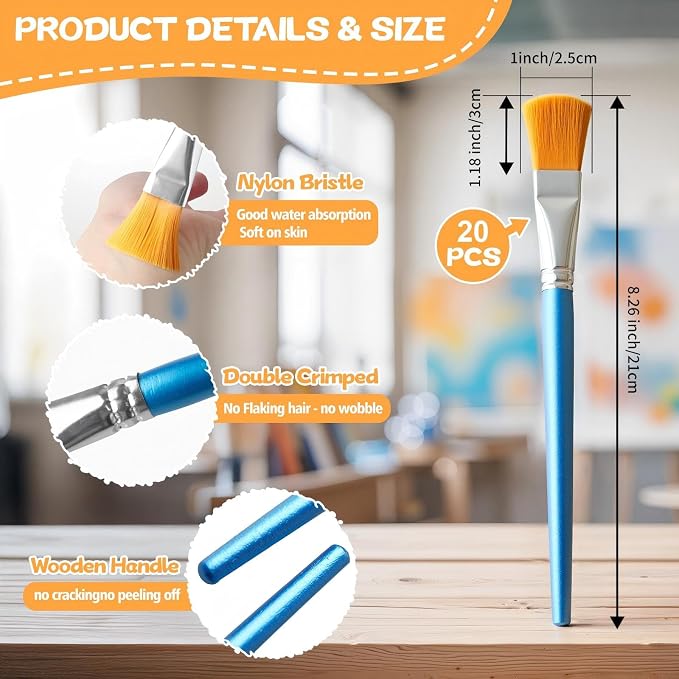 20 Pcs Flat Paint Brushes,1 Inch Craft Paint Brushes, Large Acrylic Paint Brush for Watercolor, Oil Painting, Acrylic,Big Paint Brush for Oil Paint and Body Painting Crafts, Rock Painting
