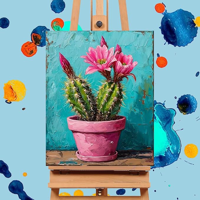 Mrnsiet Paint by Number for Adults Beginners, Easy Cactus Paint by Numbers Kits on Canvas, DIY Cactus Oil Painting Kits Adults' Paint-by-Number Kits for Home Wall Decor 16x20 Inch
