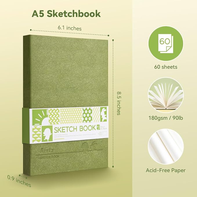 Arrtx Hardcover Sketch Book, 60 Sheets, 8.5 x 6.1 Inches
