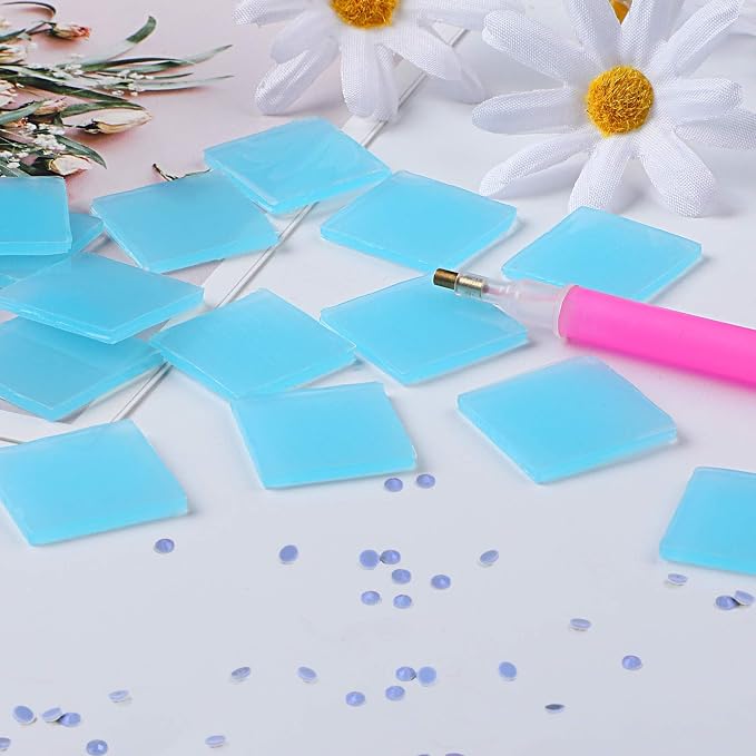 FEBSNOW 60Pcs Painting Glue Clay DIY Diamond Embroidery Wax Tool Set | Diamond Art Wax Pads, Blue Color Putty, Wax Refills for Crafters, Diamond Art Painting Accessories and Tools