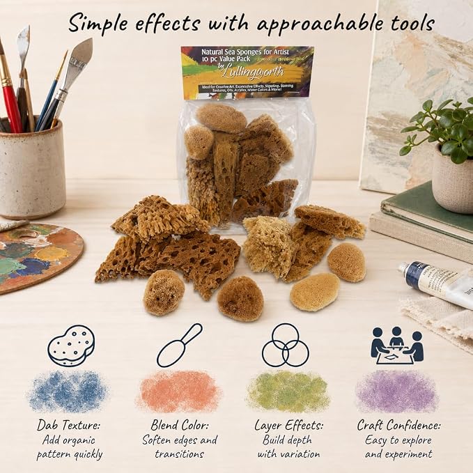 Natural Sea Sponges 10pk for Artists, 2"-4" Unbleached, Painting & Crafts
