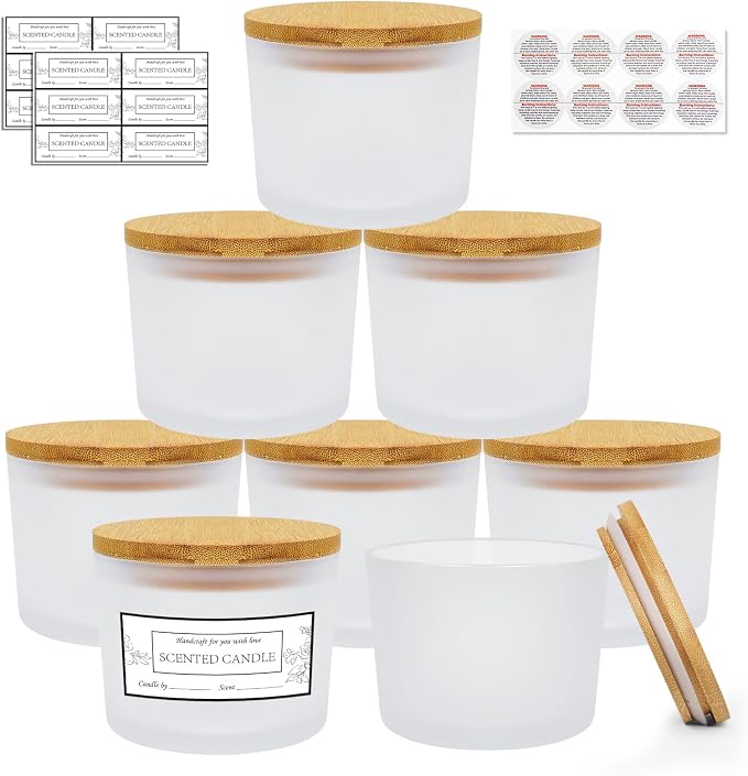 CONNOO 8 Pack 12 OZ Frosted Glass Wide Mouth Candle Jars