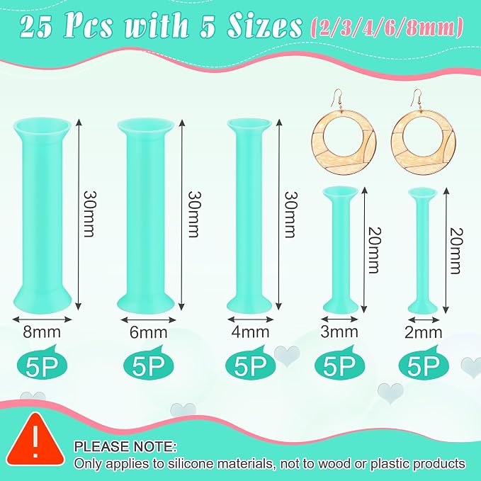 Luxiv 25P Resin Hole Makers, 5Sizes 2/3/4/6/8mm Silicone Mold Tool with Box | 25 Resin Hole Makers, Double-Side Suction, 5 Sizes And Storage Box, For Jewelry, Earrings, Bookmarks, Keychains, Resin Crafts