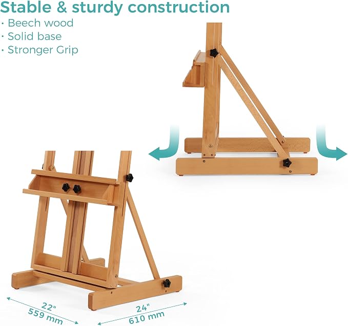 VISWIN Large H-Frame Easel for Painting 53"-91" H, Adjustable Solid Beech Wood Heavy Duty Easel Stand with Storage Tray, Hold Canvas up to 78", Art Easel for Adults, Artists - Natural