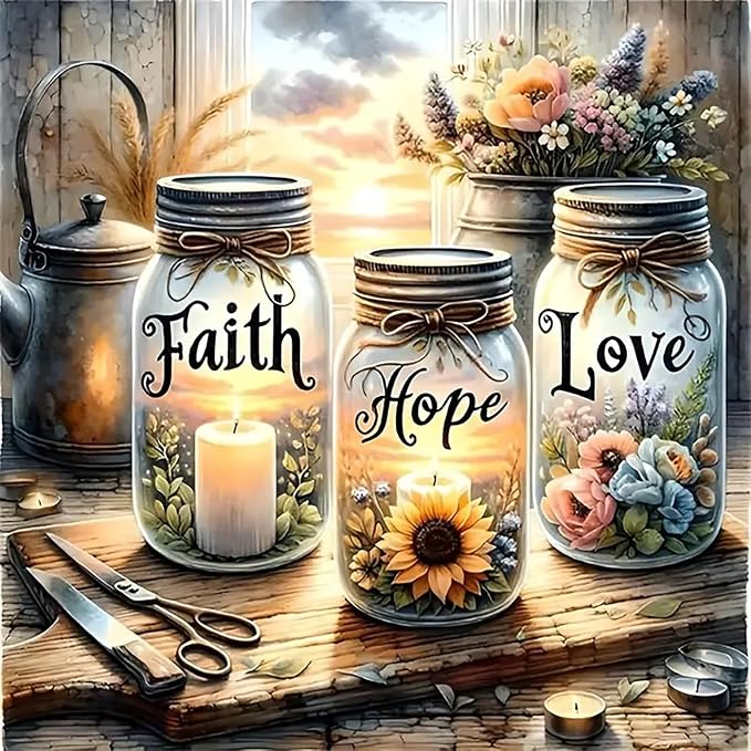 Faith Hope Love Wishing Bottle Paint by Number Canvas Kit for Adults | DIY Beginner Easy Paint by Number Kits ,Oil Paint by Color Acrylic Painting Home Wall Decor