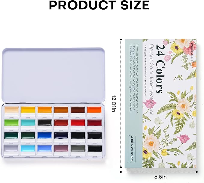 Fuumuui CREAMORA Watercolor Paint Set 24 Color Opaque Semi-Solid Timeless Tones | Professional Art Supplies with Strong Pigments & Coverage, for Artists Beginner Painters Amateur Hobbyists Painting