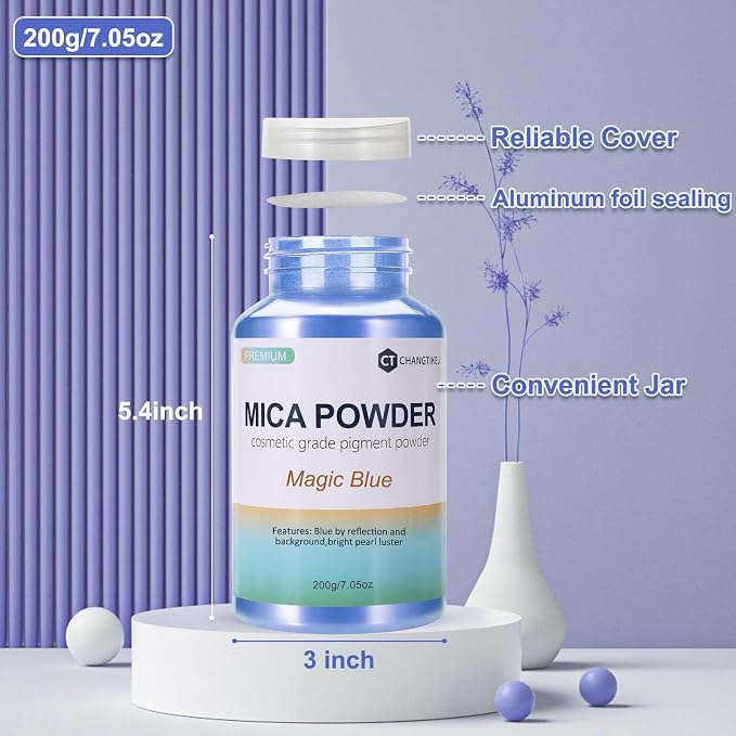 Mica Powder,7.05OZ（200g）,Magic Blue Mica Powder Pigment for Epoxy Resin，Lip Gloss，Car Paint，Dye，Soap Making，Nail Polish,Epoxy Resin,Candle Making,Bath Bombs