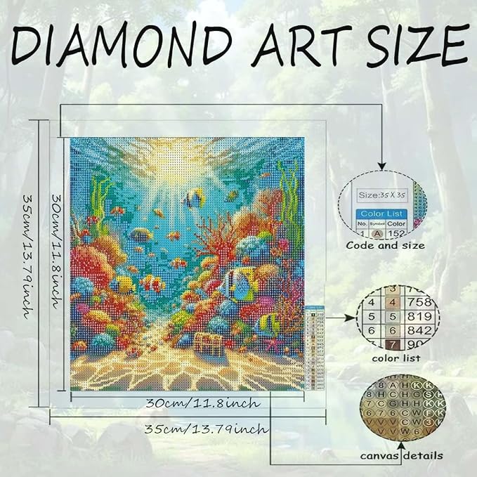 Fish Diamond Art Kits for Adults,5D Sea Coral Reef Landscape Diamond Painting Kits for Adults Beginner,DIY Full Drill Diamond Dot Painting Gem Art Kits for Adult,Home Wall Decor 13.79 X 13.79Inch