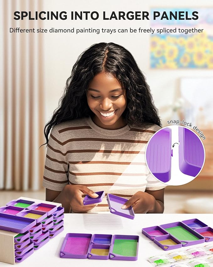 ARTDOT 30-Piece Stackable Tray Set Diamond Art Kits for Adults, Interlocking Diamond Painting Accessories and Tools(Purple)