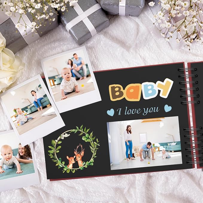 EVNEED 11.5 x 8.5 Inch Scrapbook Photo Album,Wedding Guest Book Anniversary Memory Scrapbooking,Wedding Photo Album with DIY Accessories Kit for Craft Paper DIY,80 Pages (40 Sheets),Red