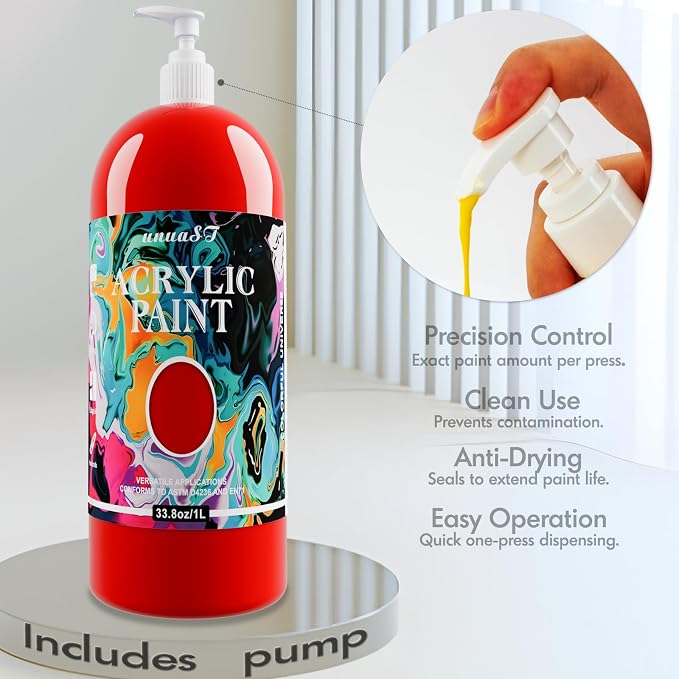 Acrylic Paint Sets for Adults 33.8oz/1000ml, 14 Color Large Bulk Paints kits, 1/4 Gallon Rich Pigment Art Painting Supplies for Artists/Beginners, Acrylic Paint Sets for Canvas with Pump, Color Wheel