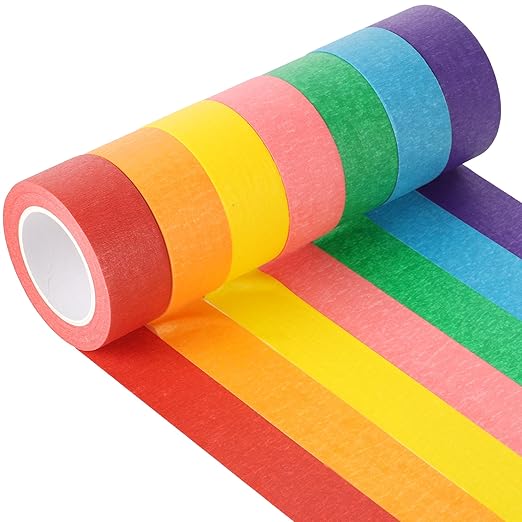 Colored Masking Tape 1 Inch, 7 Rolls, Colorful Tape for Crafts.