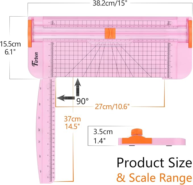 Firbon A4 Paper Cutter, 12 Inch Paper Trimmer with Extened Ruler, Pink