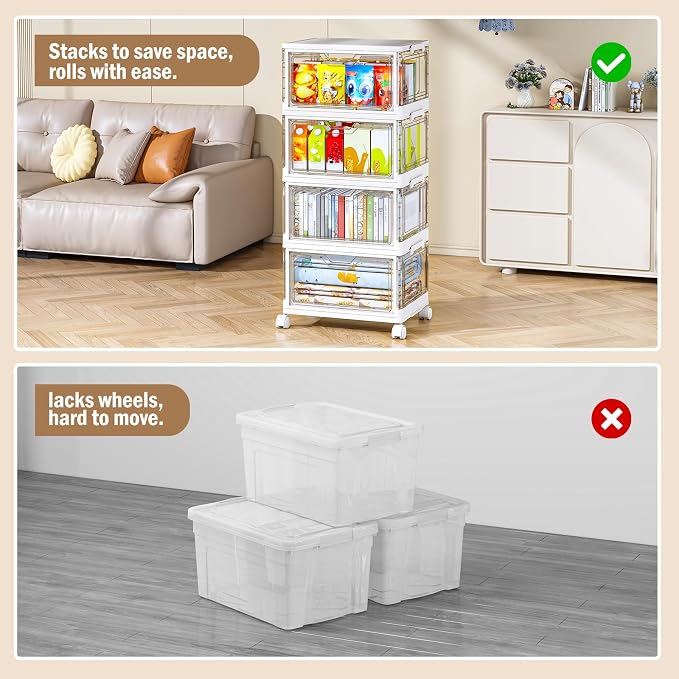 Kmiectse Clear Storage Bins with Lids - 4 Tier 32qt Plastic Stackable Bins | Clear Storage Bins with Lids - 4 Tier Plastic Bins with Wheels, Stackable Storage Bins, Closet Organizers Box