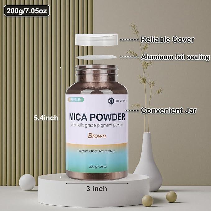 Mica Powder,7.05OZ（200g）,Brown Mica Powder Pigment for Epoxy Resin，Lip Gloss，Car Paint，Dye，Soap Making，Nail Polish,Epoxy Resin,Candle Making,Bath Bombs