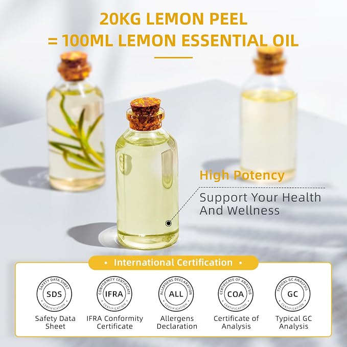 HIQILI Lemon Essential Oil for Cleaning, Skin & Diffuser