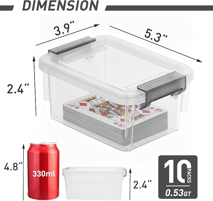 Citylife 0.53 QT 10 Packs Small Storage Bins Plastic Storage Container Stackable Box with Lids for Organizing, Clear White