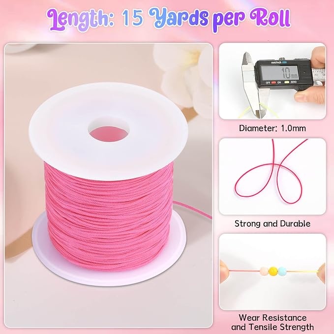 Selizo 12 Rolls Nylon String for Bracelets, Chinese Knotting Nylon Cord for Jewelry Making, Nylon Beading Thread for Kumihimo, Braided Bracelets, Necklaces, Macrame Craft, Wind Chime