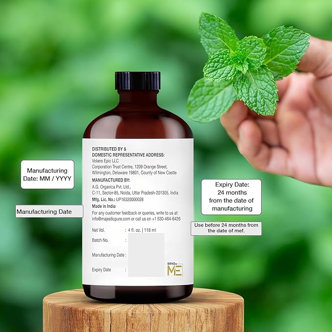 Majestic Pure Peppermint Essential Oil for Diffuser - 4 Fl Oz | 100% Pure and Natural Peppermint Oil for Aromatherapy, Massage, Steam inhalation, Air Freshner, DIY, Soap and Candle Making