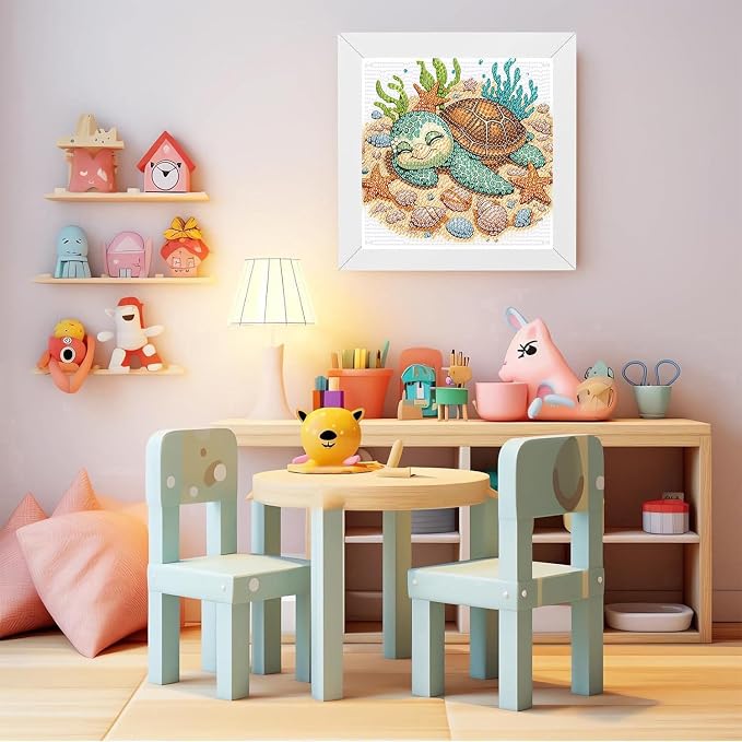 ajepon Turtles Diamond Art Kits for Kids with Frame, Animal Diamond Art for Kids Ages 8-12, Turtle Diamond Painting Kits for Kid with Beautiful Package for Gift Home Wall Decor (7x7inch)