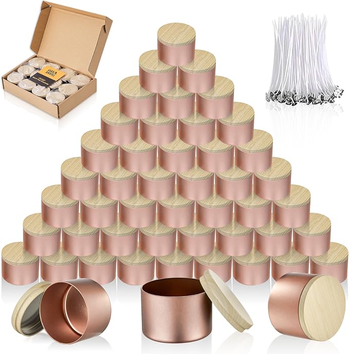MGLIFEUL 8oz Candle Tins Jars Cans with Lids and Wax Wick for Making Candle | Glod Empty Candle Containers for Small Business & Beginners Commercial candle-making DIY Candle Supplies (Glod,8oz,48pcs)